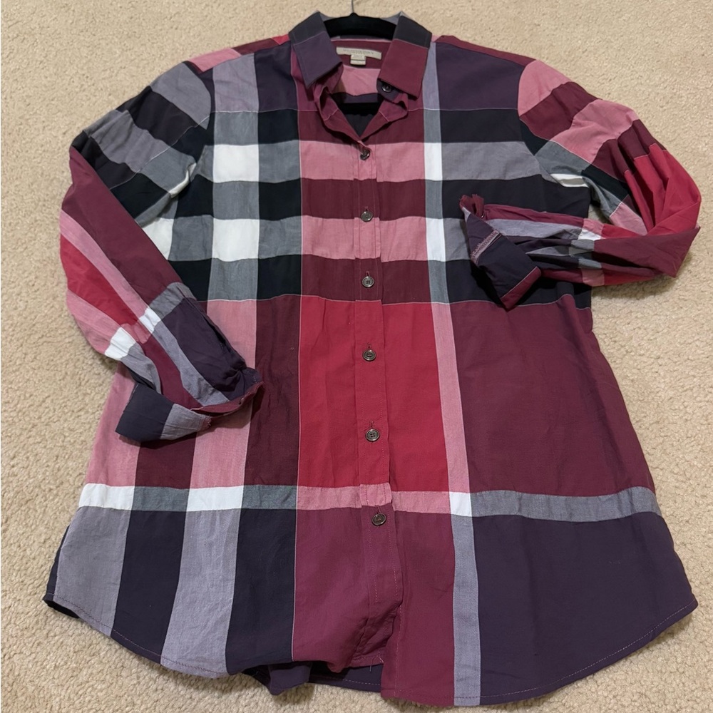 EUC! Burberry Brit Red and Black Plaid Shirt - S